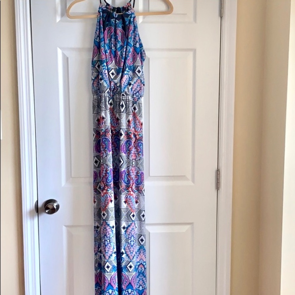 Multi-Colored Floor length Halter Maxi Dress